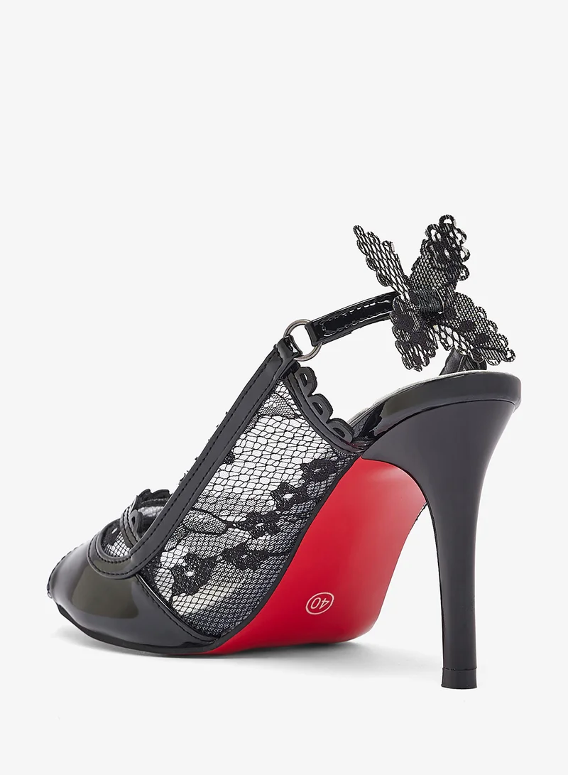 Namshi x Mesh Detail High Heel Stiletto Sandals With Butterfly Detail